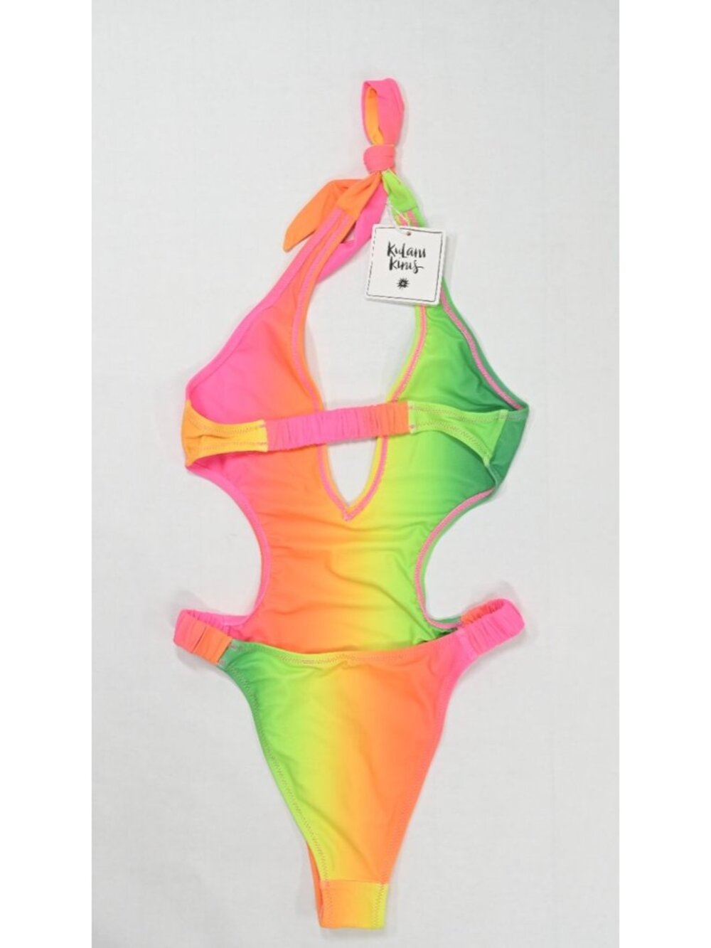 Kulani Kinis Plunge Halter Tie One Piece Swimsuit in Island Escape - Picture 2 of 3
